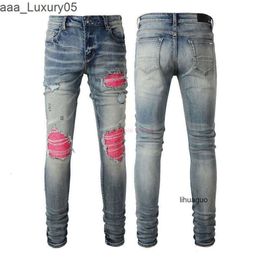 amiiri Jeans Light amis imiri amari AM Designer Clothing es amirl Denim Pants es Fashionable Mens amirlies Blue Color Matching Dazzling am Color Hole Patch Rose VS8C