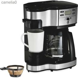 Coffee Makers Hamilton Beach 2-Way 12 Cup Programmable Drip Coffee Maker Single Serve Machine Glass Carafe Auto Pause and Pour BlackL231219