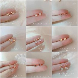 Stud Earrings 925 Silver Needle Korea Crystal Small For Women Gold Color Flower Bead Ear Piercing Fine Jewelry Gift