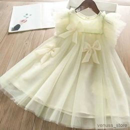 Girl's Dresses Kids Clothes For Girls Summer Dress Flare Lace Sleeve Children Sweet Princess Dress with Big Bow 1-6Y