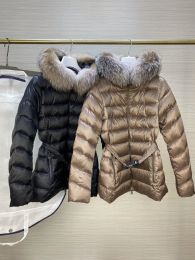 Monclair Womens Deasigner Down Jacket Winter Jackets Coats Real raccoon hair collar Warm Fashion Parkas With Belt Lady cotton Coat Big Pocket