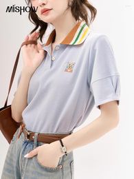 Women's Polos MISHOW French Embroidery Polo T-shirt For Women 2023 Summer Korean Colorful Neck Female Casual Solid Tops Office Lady