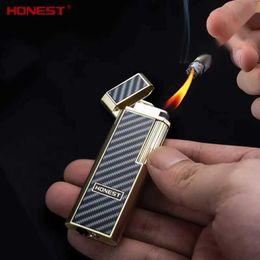 HONEST New Metal Vintage No Gas Lighter Grinding Wheel Ignition Oblique Fire Design Open Flame Outdoor Portable Cigar