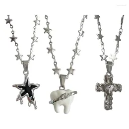 Pendant Necklaces Y4QE Mysterious Gothic Necklace Star/Tooth/Crucifix Neckchain Jewellery Stylish Anniversary Party Birthday Gifts