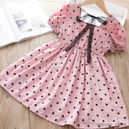Girl's Dresses French Summer Dress Girls Dresses Casual Robe Cotton Blue Elegant Birthday Party Kids Clothes Teenage Dot Fashion 6 years Child
