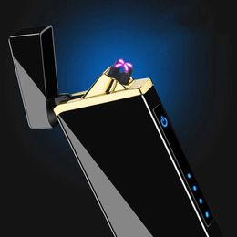 Metal Windproof USB Charging Plasma Electric Lighter Dual Arc Pulse Flameless LED Fingerprint Induction Men's Gift