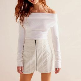 Skirts Fashion Elegant Women Mini Skirt Solid Color Zipper High Waist For Beach Vacation Club Streetwear Aesthetic Clothes