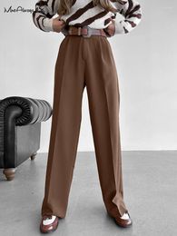 Women's Pants Elegant Women Wide Legs Vintage Brown Pleated High Waist Trousers Office Ladies Zipper Autumn Winter 2023 Zip