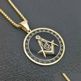 Pendant Necklaces Hip Hop 14K Yellow Gold Masonic Symbol Necklaces Pendants For Women/Men Color Mason Fashion Jewelry Drop Delivery Je Dhkfg