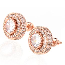 18K Gold Iced Out Shining Rose Gold Colour Round Stud Earrings For Women Men Fashion Cubic Zirconia Earrings Luxury designer183g