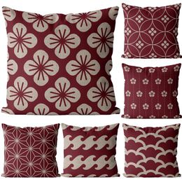 Pillow Japanese-inspired Pattern Cover Geometric Case Room Decorative Throw For Sofa Bedroom 45x45 40x40