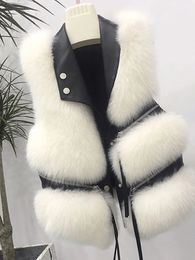 Women s Fur Faux Jacket Women Street Sleeveless Loose Solid Female Waistcoat 2023 Autumn Winter Zipper Fluffy Thick Warm Lady Coat 231219