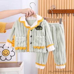 Pyjamas 2023 Autumn Winter Children Boy 2PCS Pyjamas Clothes Set Dinosaur Cotton Thick Homewear Coat Fleece Pant Toddler Boy Sleepsuits