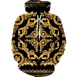 Golden Men's Tracksuits Lion Pattern Tracksuit Fashion Hooded Sports Wear Outfits Baroque Style Hoodiepantssuit Male Thin Two Pieces Sets 151