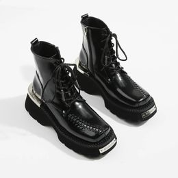 Boots Women's Ankle Boots Platform Lace-up Shoes Chunky Punk Leather Female Retro Rock Party Shoes Footwear Black 231219