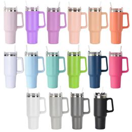 Tumblers 40oz stainless steel tumbler with handle lid straw big capacity beer mug water bottle powder coating outdoor camping cup vacuum in