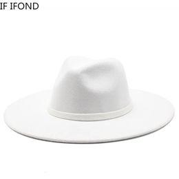 Wide Brim Hats Bucket 9 5CM Women Men Big Imitation Wool Fedora Hat British Style Winter Gentleman Elegant Lady Jazz Church 231219