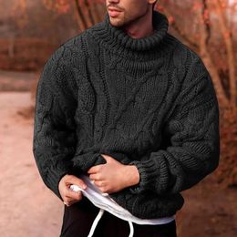 Men's Sweaters 2023 Solid Colour Fashion Casual Turtleneck Warm High Stretch Sweater Winter Coats Button Trench Coat Men