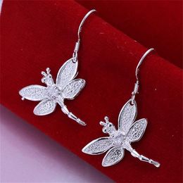 women's sterling silver plated Stone Dragonfly Charm earrings GSSE009 fashion 925 silver plate earring Jewellery gift270U