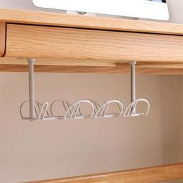 Hooks & Rails Under Desk Management Tray Table Bottom Power Cable Organizer Plug Storage Basket Shelf Wire Strong Holder Socket Ha245I