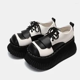Dress Shoes Thick Bottom Lace-up Loafers Women Heightening Ugly Cute Big Head Muffin Y2k Pumps Girl Black Punk 2023