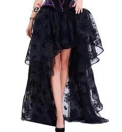 Skirts Long Maxi Steampunk Elastic Skirts Women Black Fluffy Tulle Skirt Ruffled Chiffon Lace Midi Gothic Corset Skirt