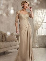 Elegante Applikationen Spitze Kleider für die Brautmutter Champagner Abendkleider Chiffon Halbarm Ballkleider Vestidos