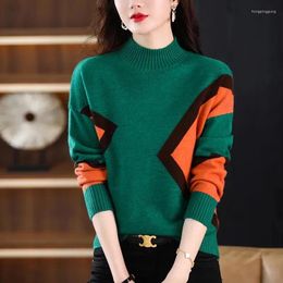 Women's Sweaters 2023 Women Knitted Sweater Pullover Autumn Winter Korean Long Sleeve Loose Casual Color Block Fashion Female Tops
