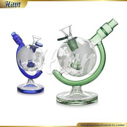 7.5 Inches Globe Dab Oil Rig Tellurion Glass Water Pipe Wine Base Showerhead Perc Bongs Glow In The Dark with 14mm Bowl Green Blue 420 Hot Sale