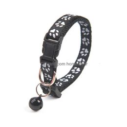 Dog Collars Leashes 1Pc Colorf Cute Bell Collar Adjustable Buckle Cat Pet Supplies Footprint Personalised Kitten Small Ac Homefavor Dhbwf