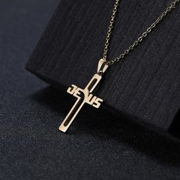 Pendant Necklaces Houwu Christmas Gifts Cross Necklace Real Gold Plated JESUS Stainless Steel Jewellery For Men Women Fashion Christian