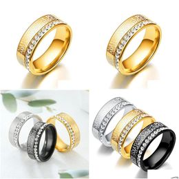 Band Rings Luxury Arabic Islamic Muslim Allah Iced Out Cz Charm Ring Golden Color 14K Yellow Gold Rings For Women Men Relius Jewelry D Dhjg2