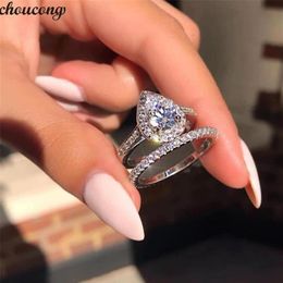 choucong Lovers Promise Ring set Pear cut 5A Zircon Stone 925 Sterling Silver Engagement Wedding Band Rings for women Jewelry329q