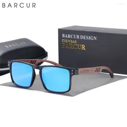 Sunglasses BARCUR Original Design Wooden Polarised Square Sun Glasses Fashion Light Weight Eyewear Accessory