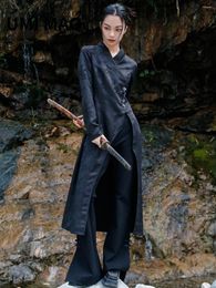 Women's Blouses UMI MAO Yamamoto Dark Chinese Collar Long Sleeve Shirt Spring Autumn Vintage Irregular V-neck Slim Jacquard Top