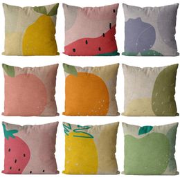 Pillow Cartoon Fruit Series Colorful Peach Strawberry Pear Pineapple Watermelon Orange Apple Liene Case Cover Home Decor