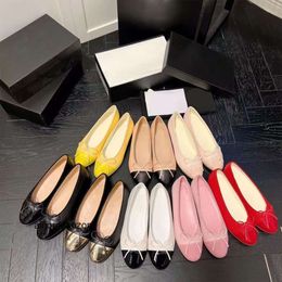 2023Paris Luxury designer Black Ballet Flats Shoes Women brands Quilted Genuine Leather Slip on Ballerina Round Toe Ladies Dress Shoes channel Zapatos De Mujer