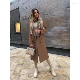 Women's Trench Coats Long Woolen Coat Retro Fashion Black Sleeve Blue Casual Winter Street Wear Loose