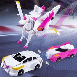 ElectricRC Car Hello Carbot Unicorn Series Transformation Action Figure Robot Models 2 in 1 one Step Model Deformed Car model Children toys 231218