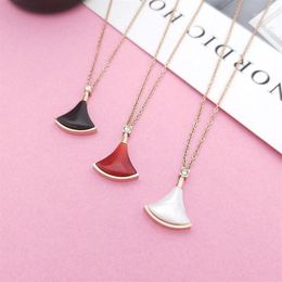 New Fashion Elegant Rose Gold High Quality Titanium Little Red Dress Necklaces Sector Mother Of Pearl Pendant Necklace Women12112