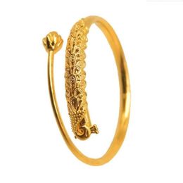 Bangle Hi CUFF 24K Gold Bracelet Fashion Peacock Embossed For Women African Bride Wedding Jewellery Gifts306b