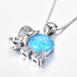 Lovely Rainbow Fire Opal Elephant Pendants 925 Silver Plated Blue Opals Necklaces For Fashion Women Crystal Wedding300b