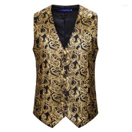 Men's Vests Men Paisley Stamping Suit Waistcoats Fashion Social Wedding Nightclub Trend Stage Prom Banquet Dinner Waistcoat