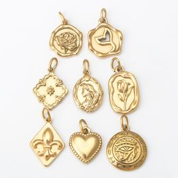 Wholesale Best Seller Vintage Stainless Steel Mermaid Flower Heart 18K Gold Pendant Necklace Titanium Steel DIY Jewelry Accessories