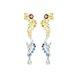 Dangle Earrings Natural Ruby Sapphire For Women's 925 Sterling Silver Piercing Dangling Tassels Colorful Zircon Wedding Jewelry Luxury