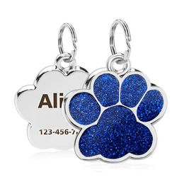 Personalised Pet ID Tags DIY Engraved Cat Dog Puppy Name ID Card Pet Accessories Metal Paw Glitter Pendant