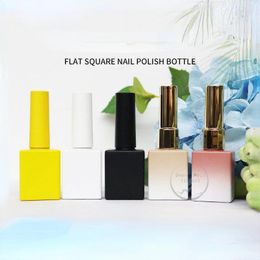 Storage Bottles 10pcs 12ml Empty Flat Square Nail Polish Bottle With Brush Dark Glue Container Glass Oil