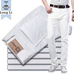 Mens Jeans Spring Summer White Stretch Regular Fit Classic Style Business Casual Cotton Slim Trousers Denim Pants Male Brand 231218