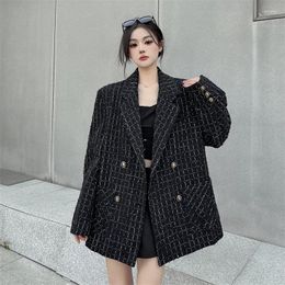 Women's Suits UNXX 2023 Autumn Winter Small Fragrance Style Oversize Suit Jacket Black Knitted Blazer Coat Female Girl Lady