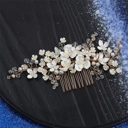 Hair Clips Bride Wedding Combs White Flower Hairpins Side Headbands Handmade Beads Pearl Headpiece Jewellery For Woman